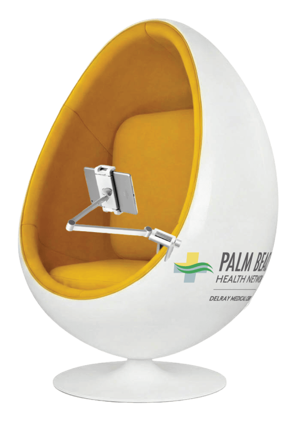 An interactive chair in the lobby of Delray Medical Center mimics stroke symptoms to help people recognize them. (courtesy of Palm Beach Health Network)