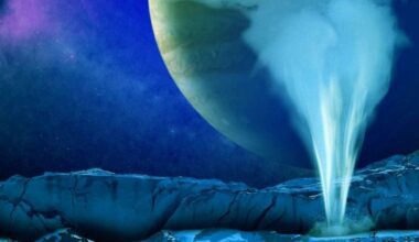 This artist's illustration shows what the water vapour plumes tentatively detected on Jupiter's icy moon Europa would look like. A 2014 paper based on Hubble observations showed that these intermittent plumes reach 200 km above Europa's surface. In the following couple of years, subsequent research also found them. But new research from the original discoverers is reconsidering the original findings. Image Credit: University of Cologne.