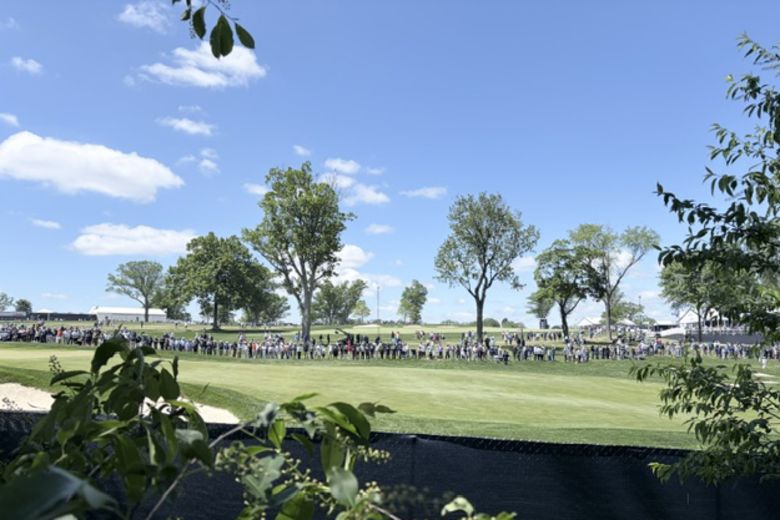 A view of Aronimink Golf Club from just outside a perimeter fence.