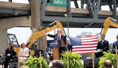 Governor Mike DeWine speaking at the official launch of the Brent Spence Bridge Corridor Project.