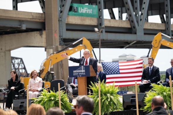 Governor Mike DeWine speaking at the official launch of the Brent Spence Bridge Corridor Project.
