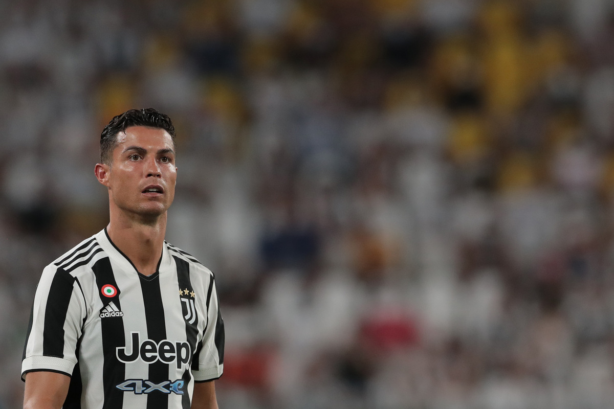 TURIN, ITALY - AUGUST 14: Cristiano Ronaldo of Juventus looks on during the pre-season friendly match between Juventus and Atalanta BC at Allianz Stadium on August 14, 2021 in Turin, Italy. (Photo by Emilio Andreoli/Getty Images)