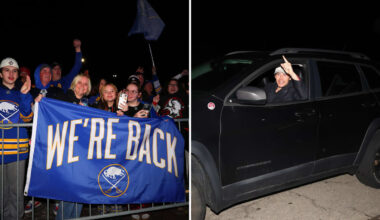 Sabres fans greet team at airport after Eastern 1st Round series win
