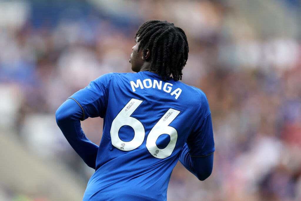 Jeremy Monga of Leicester City in action during the pre-season friendly match between Leicester City and ACF Fiorentina at The King Power Stadium on August 03, 2025 in Leicester, England.