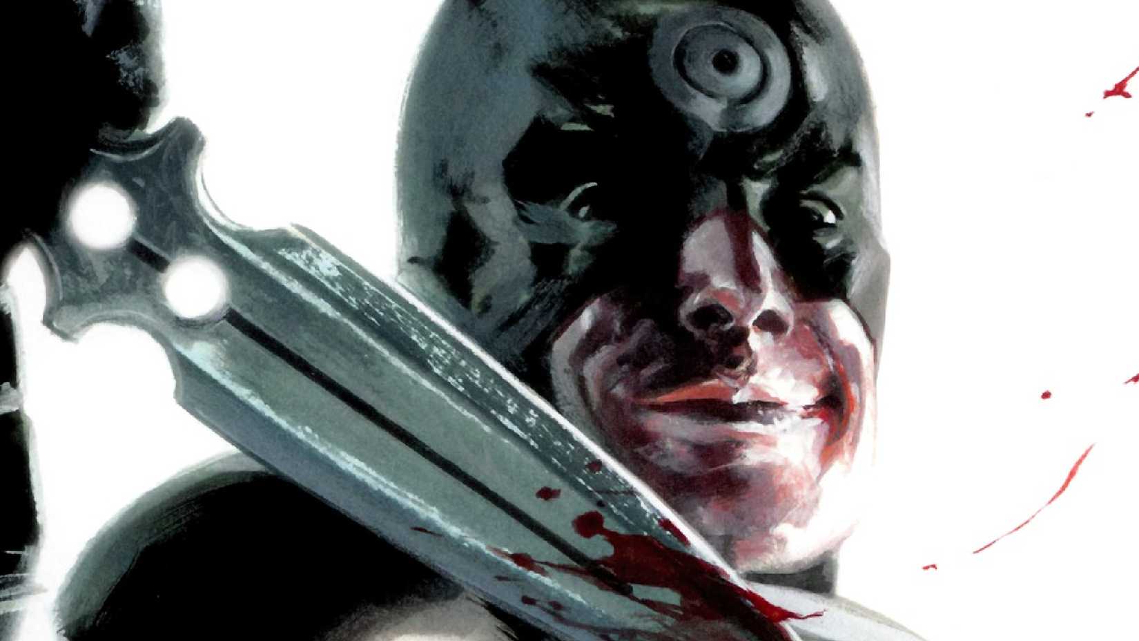 Daredevil villain Bullseye brandishes a blade in Marvel art by Alex Ross