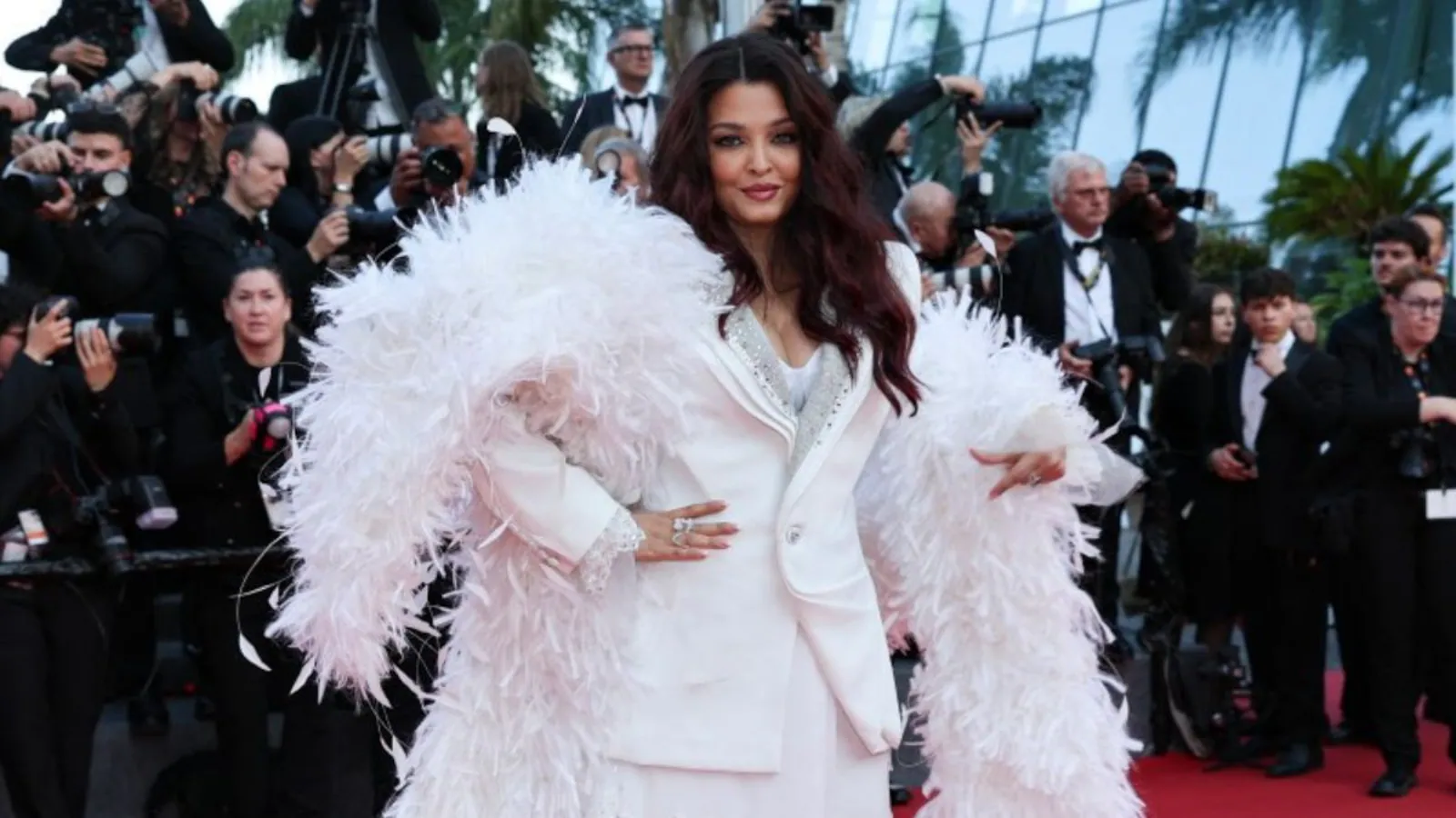 Aishwarya Rai Owns Cannes Closing In An All-White Power Suit And Feather Boa