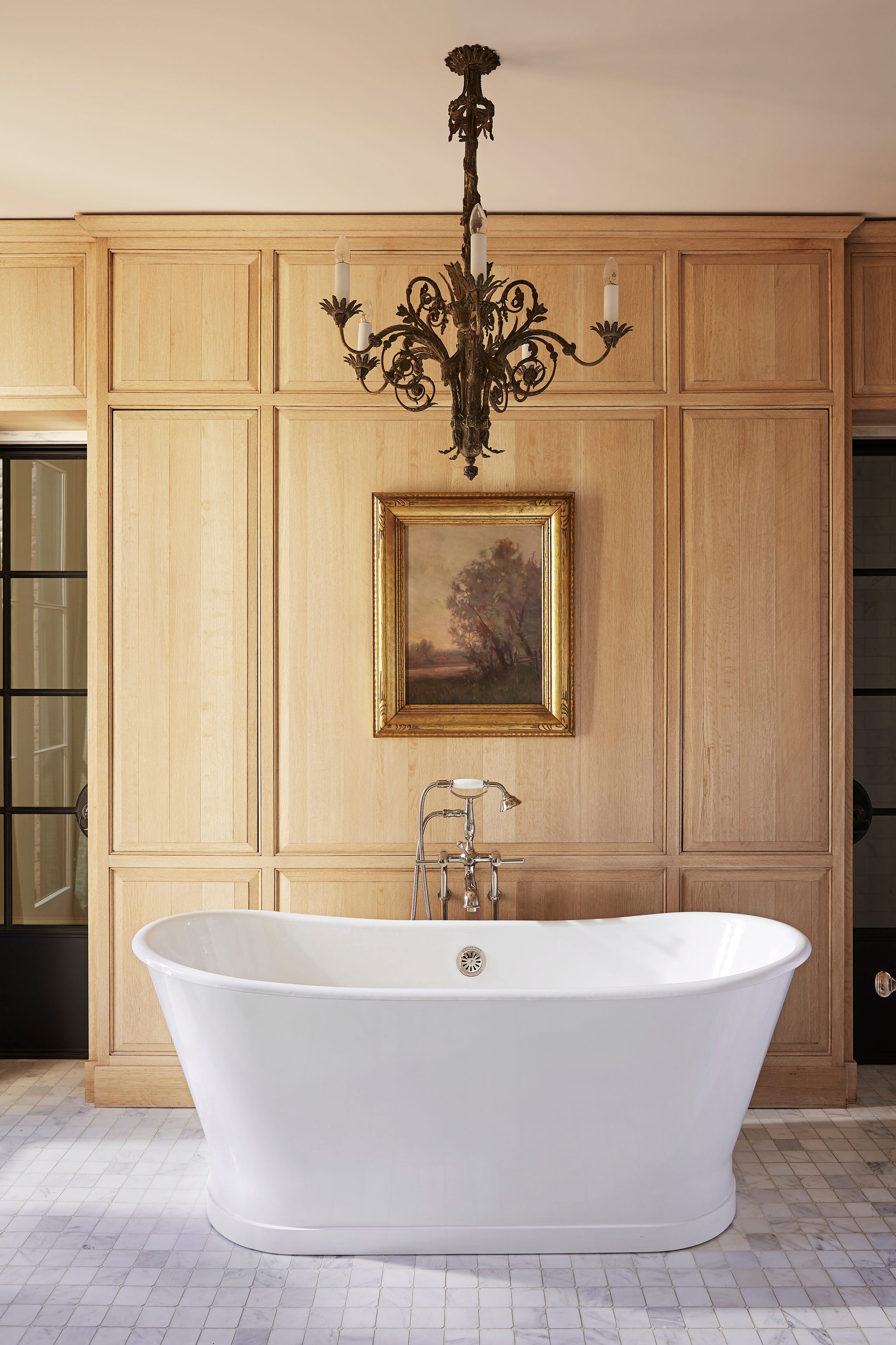 melanie pounds mountain brook house tour soaking tub handsome oak paneling and a deep soaking tub headline the owners bath