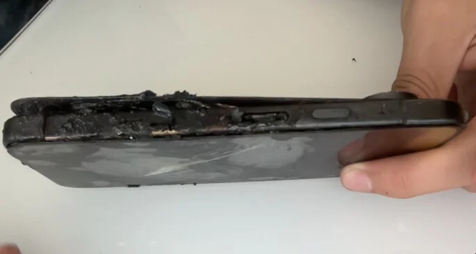 Pixel 9 shows fire damage.