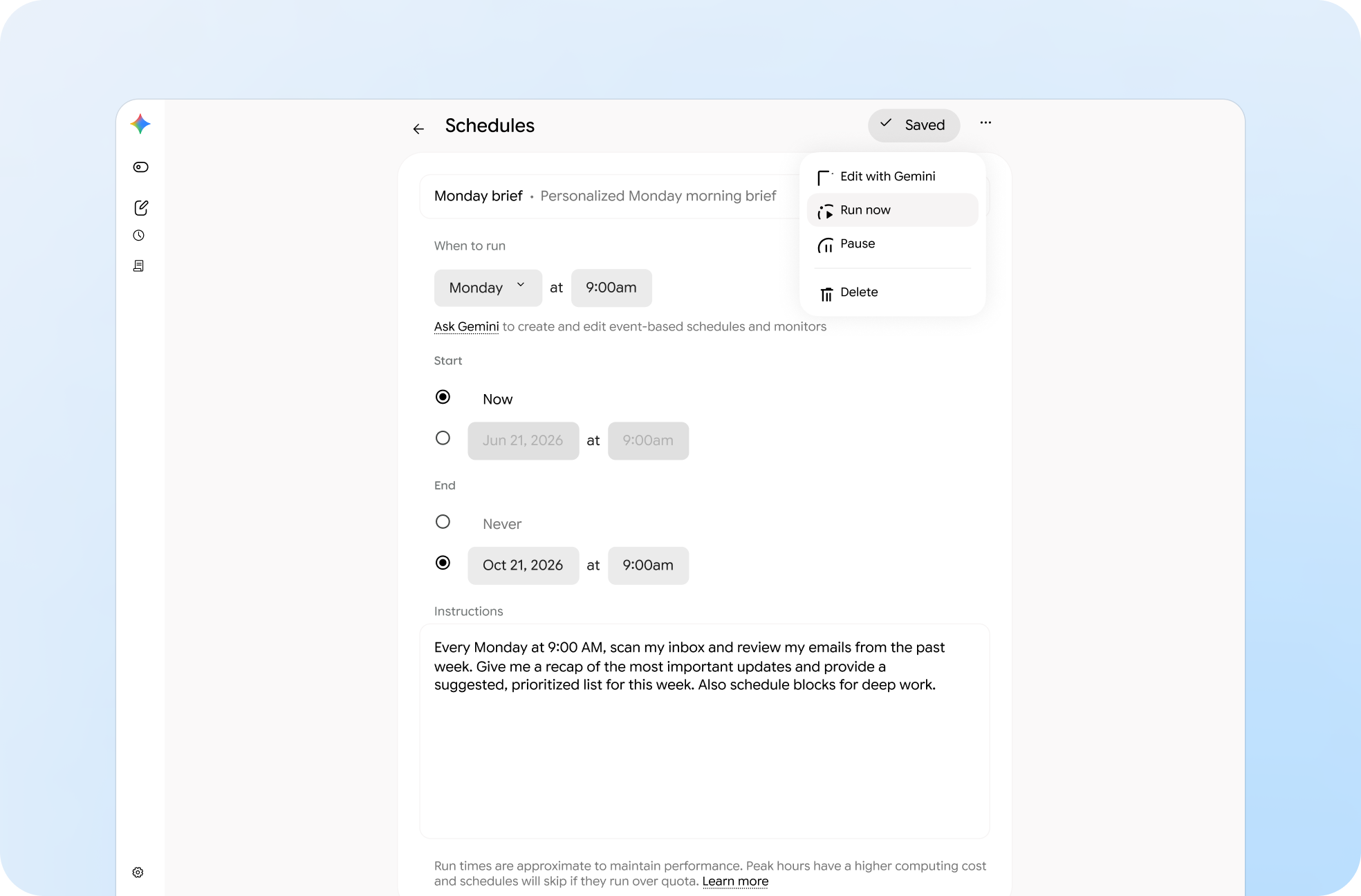 You can ask Gemini Spark to review your inbox at a set time each week.