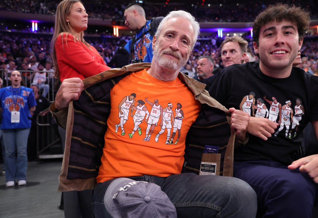 Jon Stewart attends the NBA Eastern Conference Finals between the New York Knicks and Cleveland Cavaliers