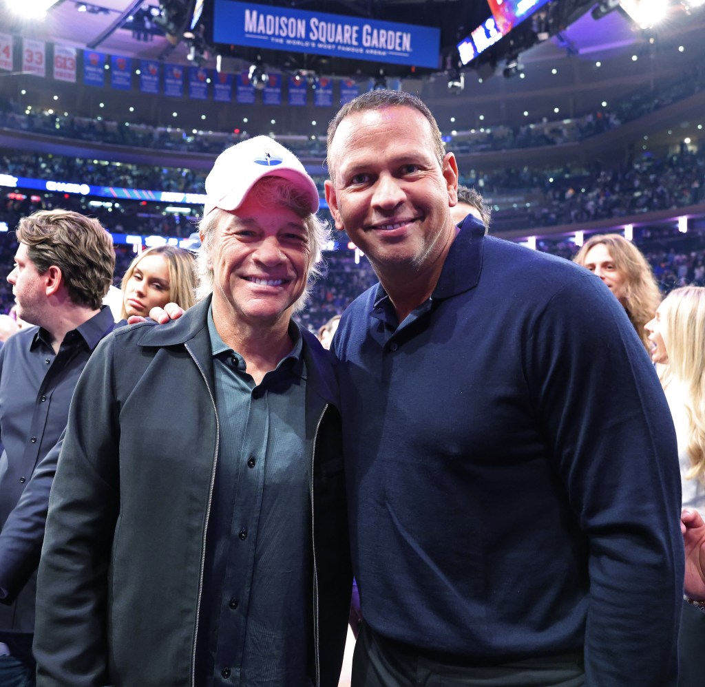 Alex Rodriguez and Jon Bon Jovi attend the NBA Eastern Conference Finals between the New York Knicks and Cleveland Cavaliers