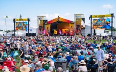 A general view of the crowd during 2025 New Orleans Jazz & Heritage Festival at Fair Grounds Race Course on April 24, 2025 in New Orleans, Louisiana.