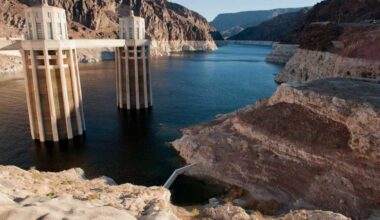 Water levels in Lake Mead have fallen as the Colorado River dwindles, threatening the water supply for cities and farmers in the West.