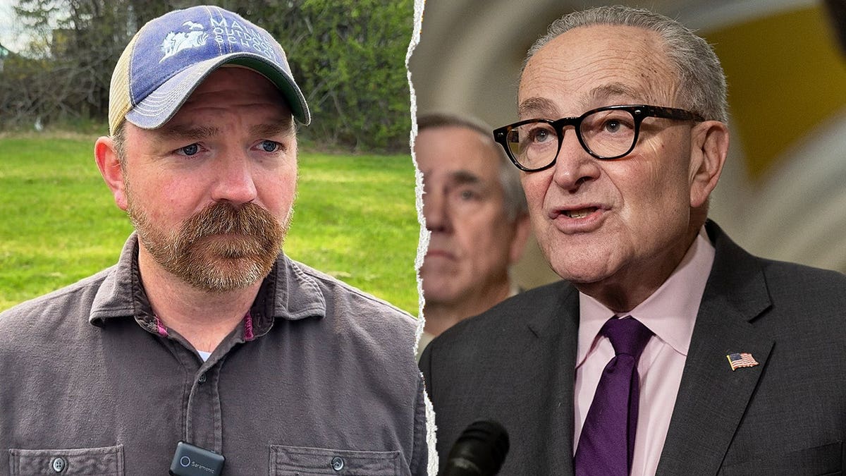 Side by side photos of Senate Democratic Leader Sen. Chuck Schumer, right, and Maine Senate candidate Graham Platner.