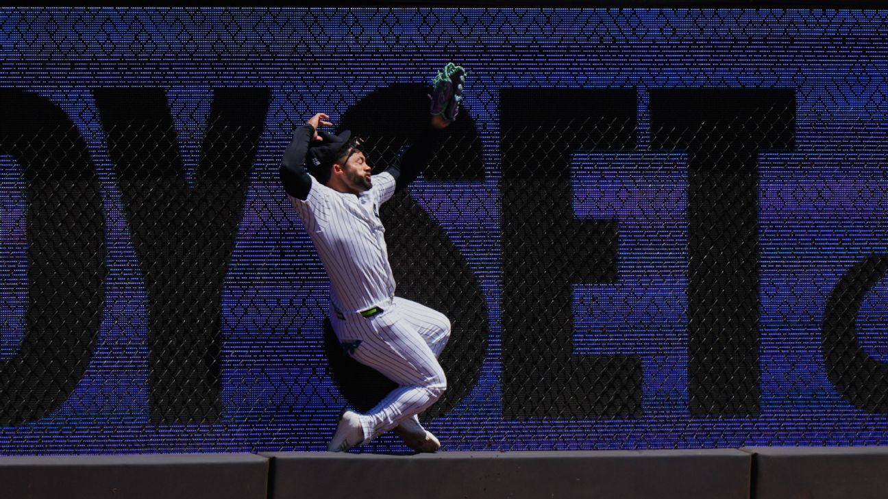 Jasson Domínguez being evaluated after crashing into wall