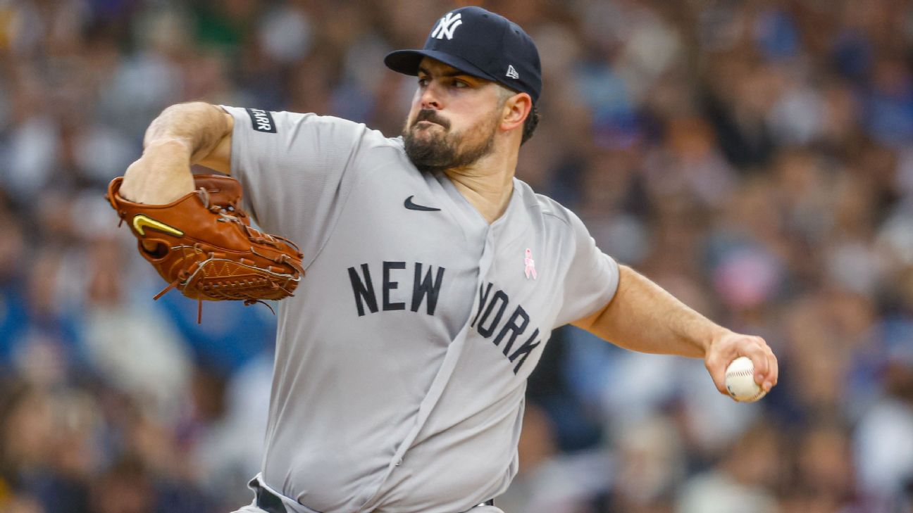 Yankees' Carlos Rodón shows good velocity, struggles with control in debut