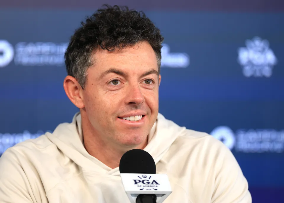Rory McIlroy speaks at a press conference ahead of the PGA Championship