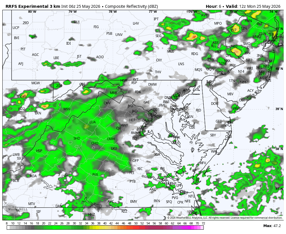 May 25 weather rain radar forecast RRFS Model