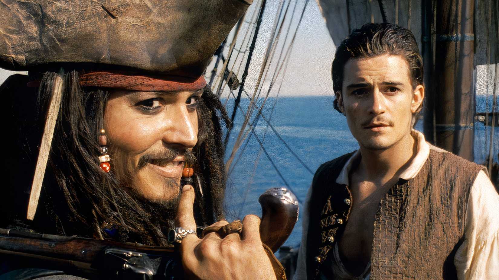 Johnny Depp and Orlando Bloom in Pirates of the Caribbean