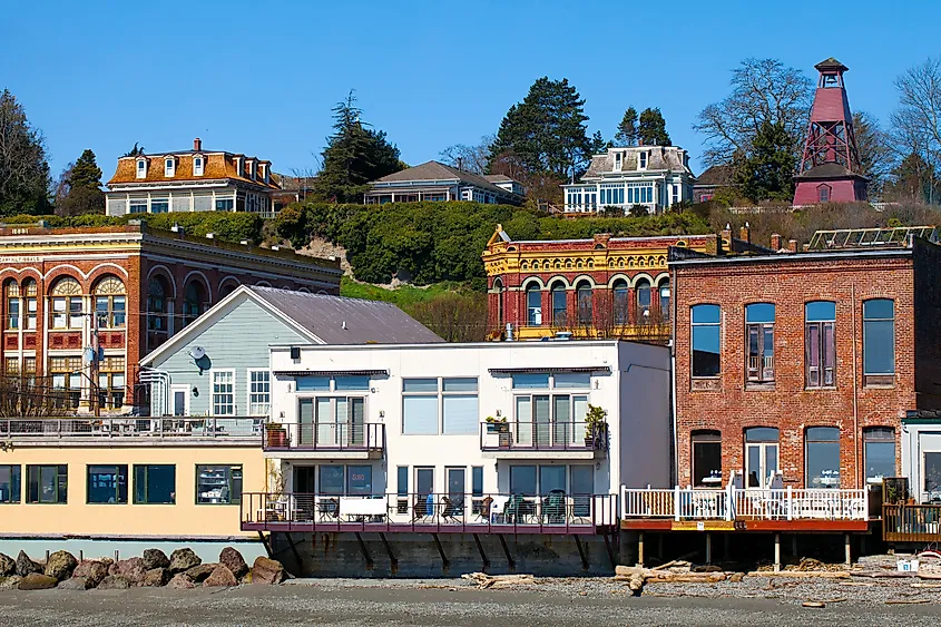 Waterfront buildings in the town of Port Townsend, Washington.