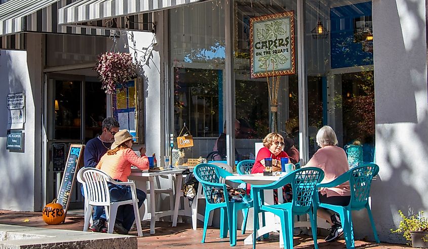 Dining outside on a warm autumn afternoon at a cafe in Dahlonega