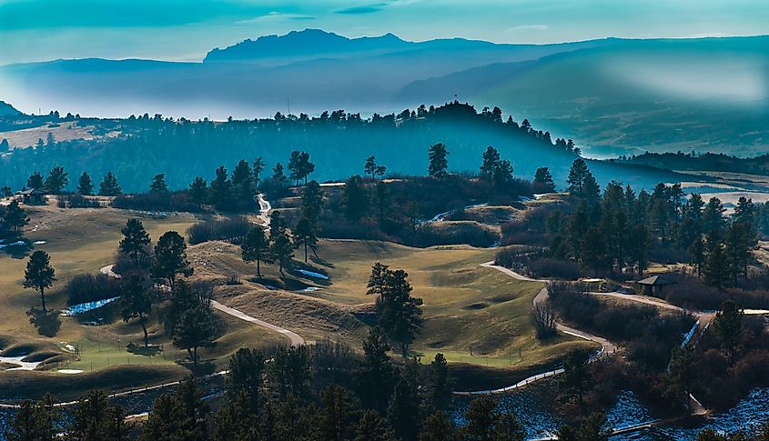 Castle Pines Golf Course and Devils Head Peak in Background