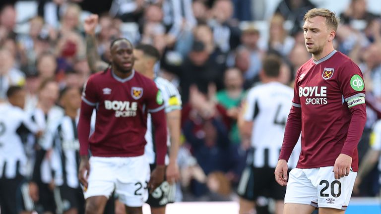 Jarrod Bowen shows the strain during West Ham's match at Newcastle