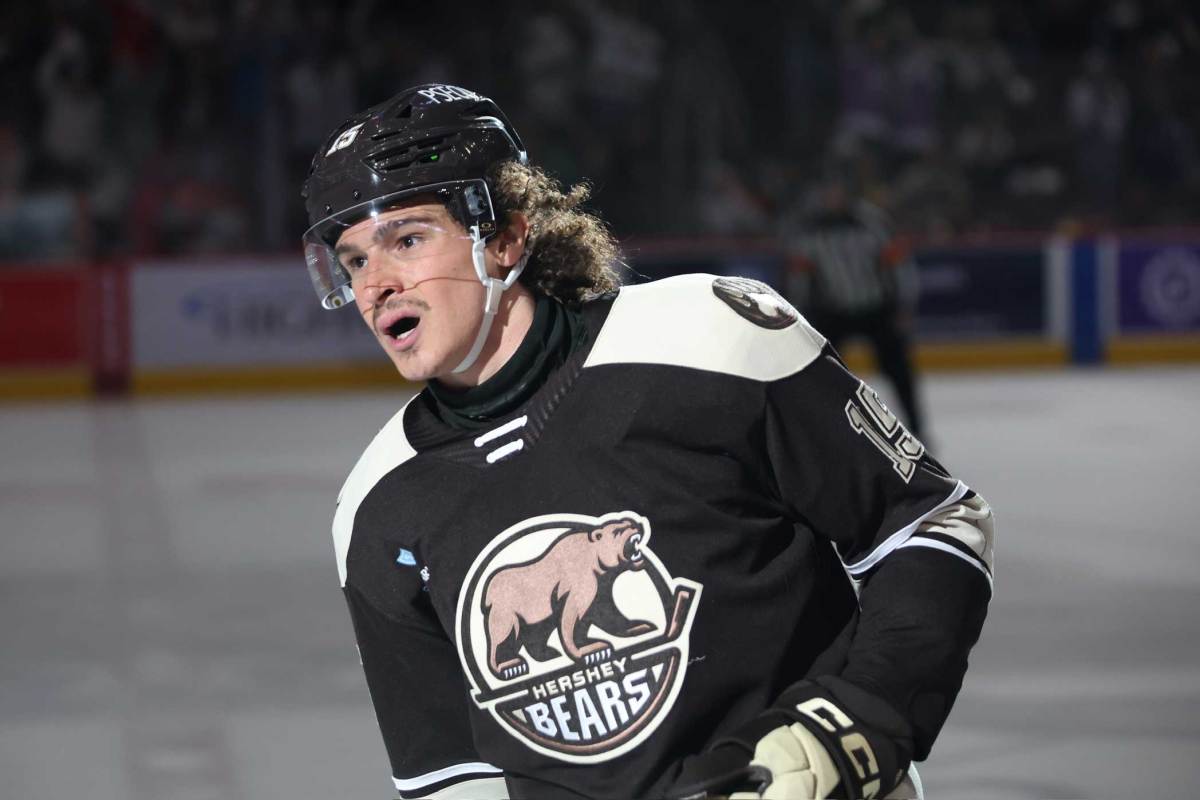 Sonny Milano misses Hershey Bears practice, appears unlikely to play in Game 3