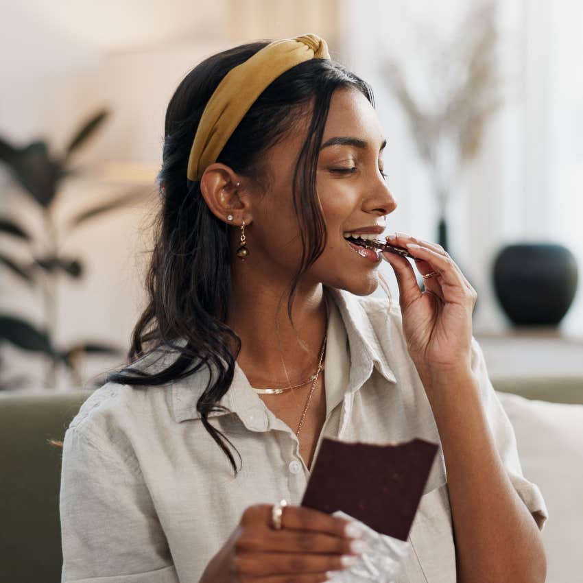 woman eating chocolate