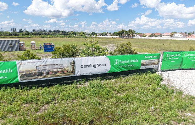 The site for a new Baptist Health hospital complex in Sunrise on Thursday, May 14, 2026. The new hospital complex will include an adjacent 25,000-square-foot medical office building for outpatient and specialty services. (Carline Jean/South Florida Sun Sentinel)