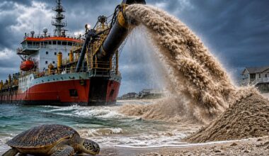 The United States will dredge 2.2 million cubic yards of sand from the seabed to rebuild South Carolina beaches in a 24-hour-a-day operation against erosion, storms, and threats to tourism and sea turtles.