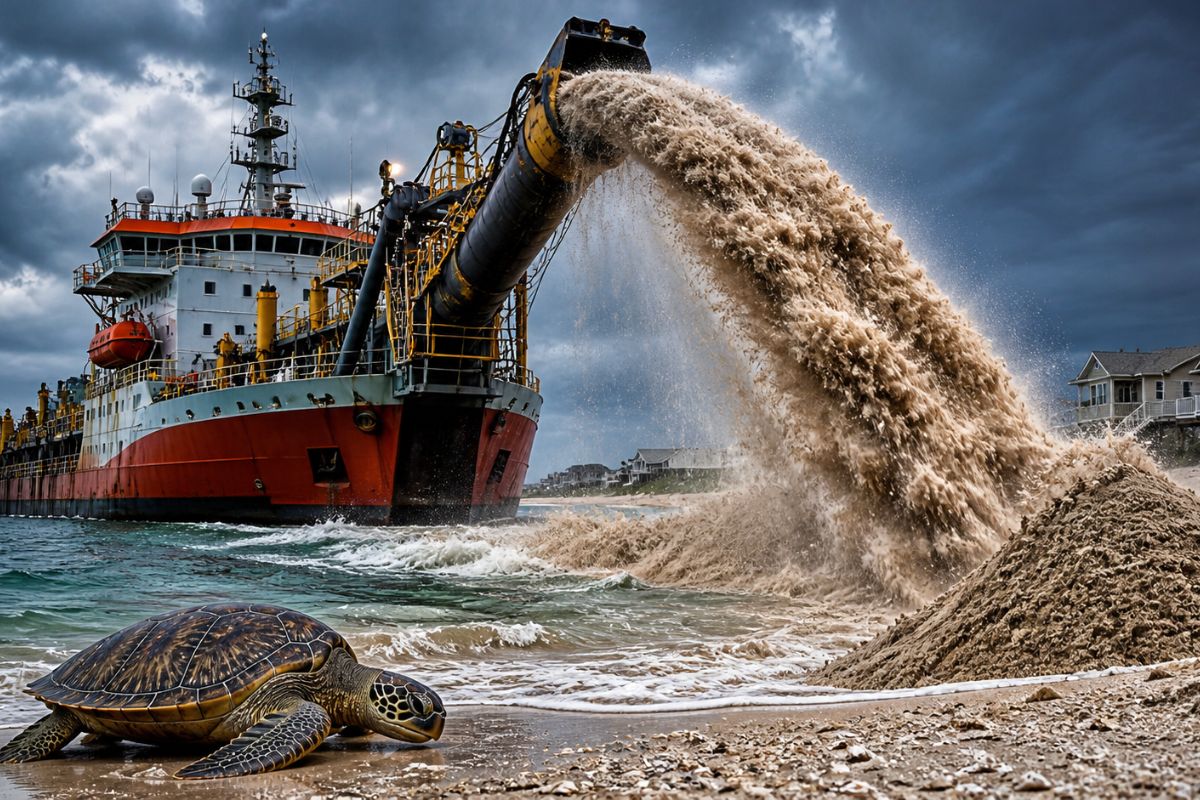 The United States will dredge 2.2 million cubic yards of sand from the seabed to rebuild South Carolina beaches in a 24-hour-a-day operation against erosion, storms, and threats to tourism and sea turtles.