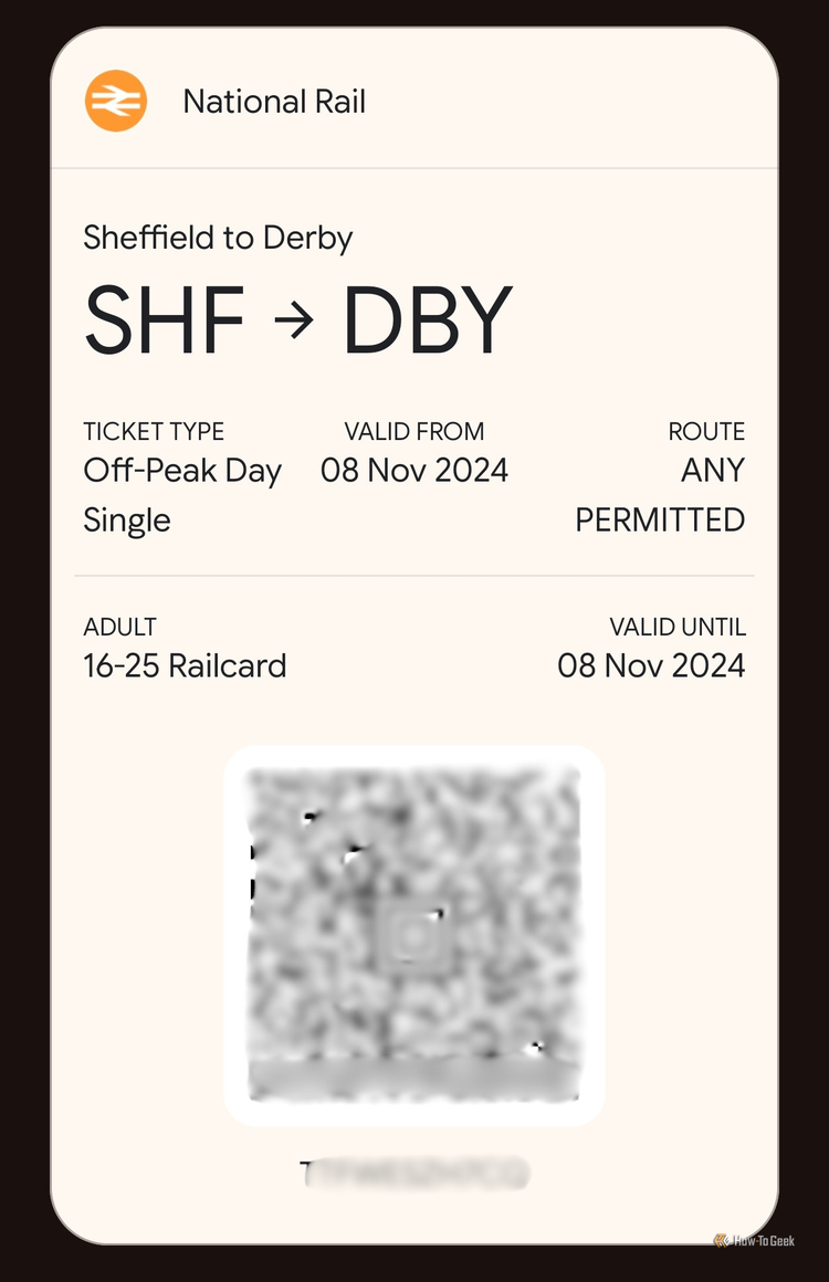 Train ticket screenshot in Google Wallet