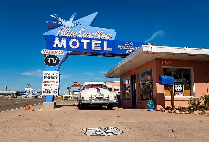 Blue Swallow Motel, along the US Route 66, in Tucumcari, New Mexico.
