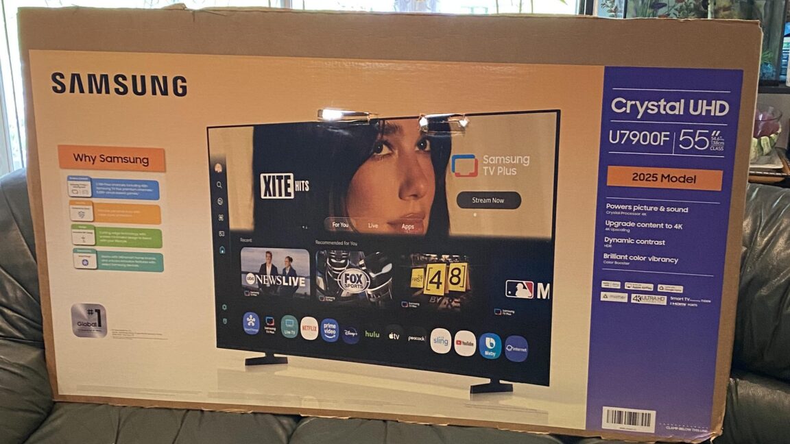 Samsung TV box with Dua Lipa on it.