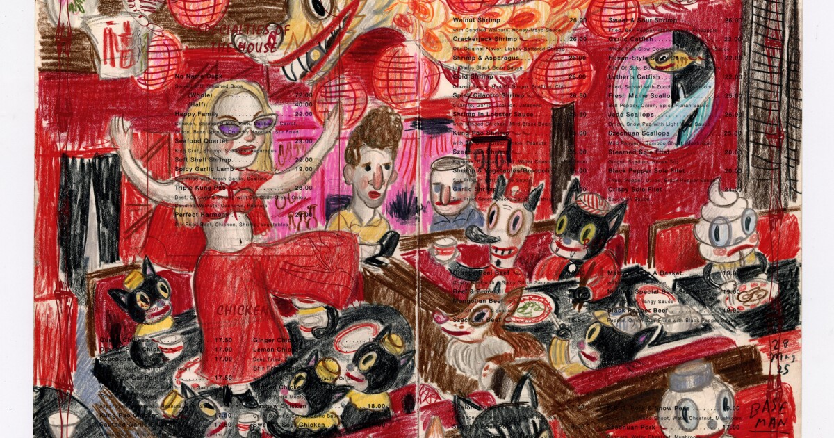This artist doodled on 40 famous LA restaurant menus. See them at Johnie's Coffee Shop