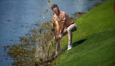 A PGA golfer took his shirt off and approached a gator-filled hazard. AP's photographer was ready