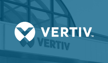 Vertiv company name is written in white on a blue background.