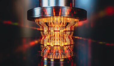 A light pings through a quantum-computer looking piece of hardware.