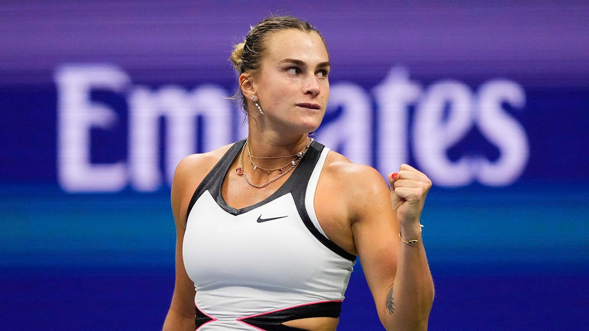 Aryna Sabalenka reacting during the women's finals at the U.S. Open tennis championships