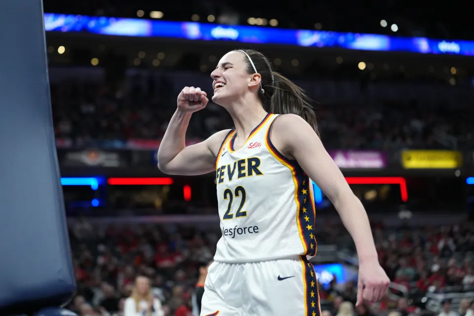 Caitlin Clark #22 of the Indiana Fever celebrates during the game against the Dallas Wings on April 30, 2026