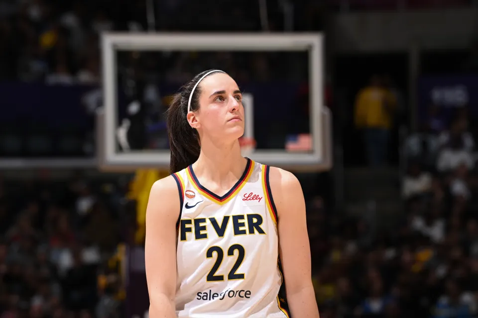 Caitlin Clark #22 of the Indiana Fever looks on during the game against the Los Angeles Sparks on May 13, 2026
