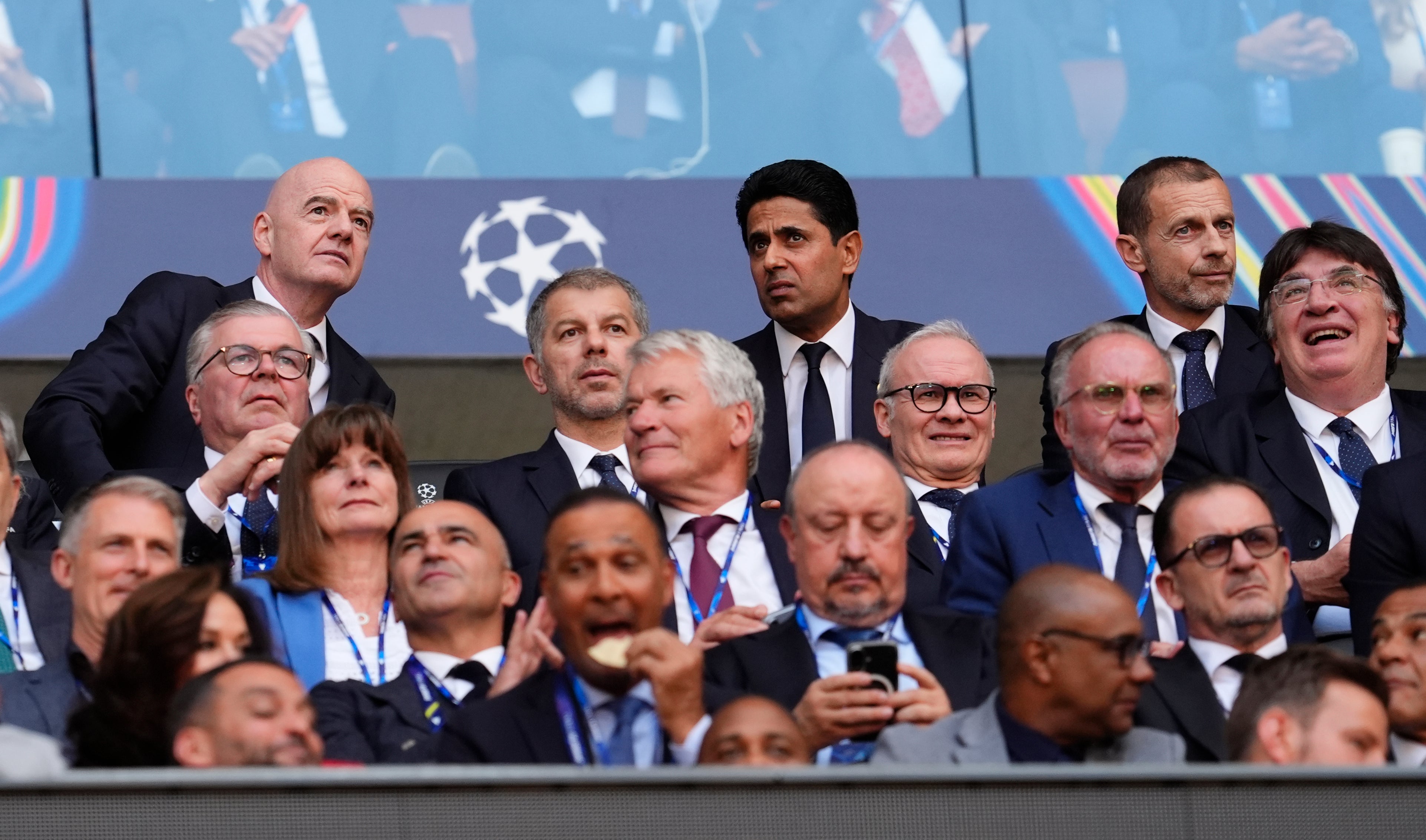Uefa president Aleksander Ceferin (back right) has been described as in thrall to Khelaifi