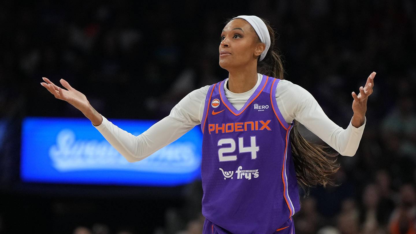 May 15, 2026; Phoenix, Arizona, USA; Phoenix Mercury forward DeWanna Bonner (24) reacts after getting called for a foul against the Chicago Sky in the first half at Mortgage Matchup Center. Mandatory Credit: Rick Scuteri-Imagn Images