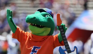 Albert sings I won’t back down during the second half of the Orange and Blue game at Steve Spurrier Field at Ben Hill Griffin Stadium in Gainesville, FL on Saturday, April 11, 2026. [Alan Youngblood/Gainesville Sun]