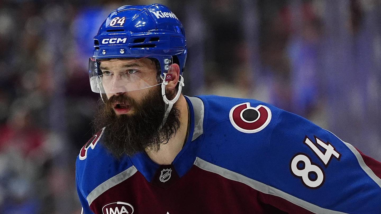 May 22, 2026; Denver, Colorado, USA; Colorado Avalanche defenseman Brent Burns (84) looks on during the second period against the Vegas Golden Knights in game two of the Western Conference Final of the 2026 Stanley Cup Playoffs at Ball Arena. Mandatory Credit: Ron Chenoy-Imagn Images