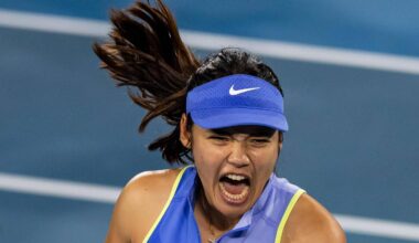 Emma Raducanu reacts to a point