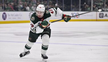 Minnesota Wild defenseman Quinn Hughes (43) skates against the Dallas Stars in the first round of the 2026 Stanley Cup Playoffs: Jerome Miron-Imagn Images