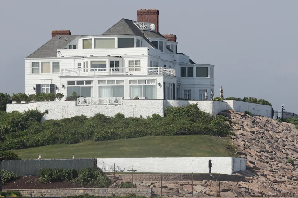 Sources shared that the Grammy winner and her girlfriends are celebrating her upcoming nuptials to Travis Kelce at her Rhode Island home (pictured here). Patriot Pics / BACKGRID