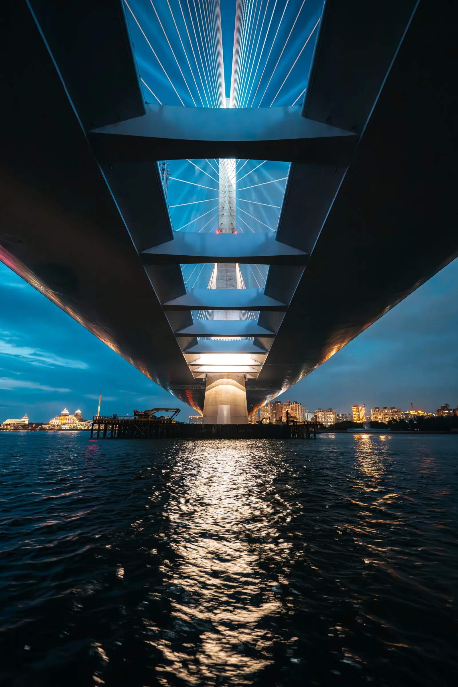 A view from beneath the Danjiang Bridge.